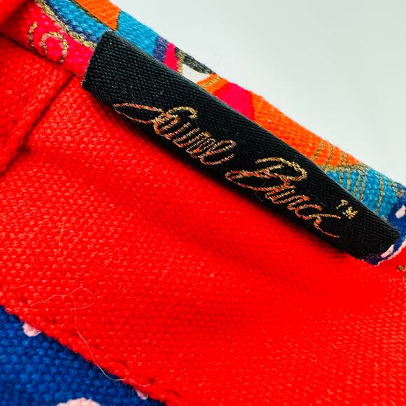 Laurel Burch Canvas Drawstring Tote Bag Purse Red Blue Cats Beaded Vintage - Picture 9 of 9